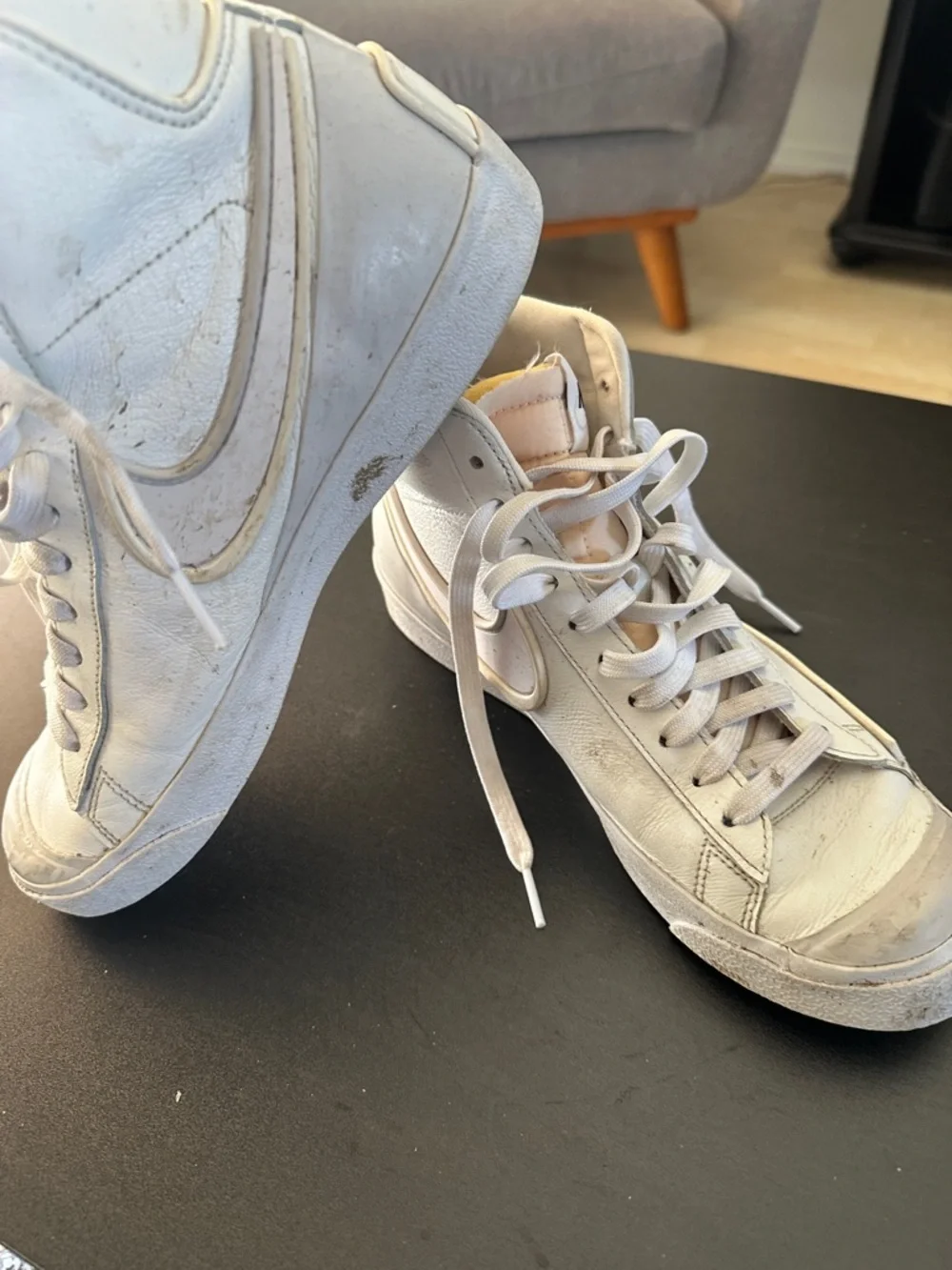 Nike Women's Off-White Leather Mid-Top Sneakers - Picture 2 of 4
